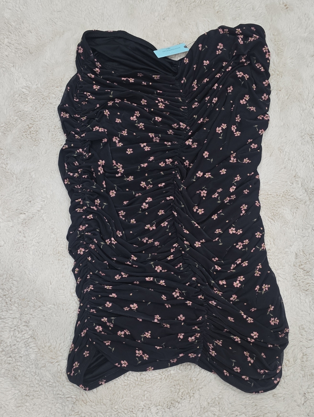 AFRM Black Strapless Dress with Pink Floral Print